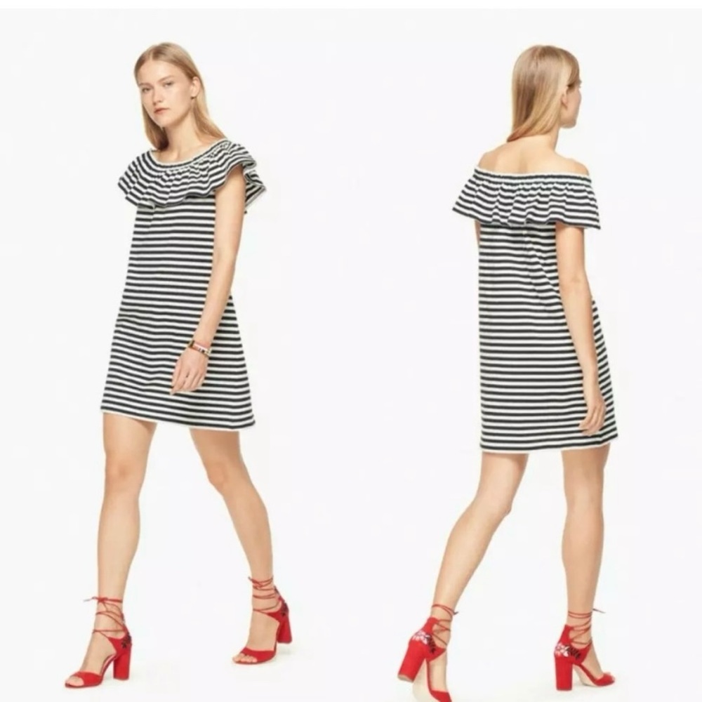 Kate Spade Broome Street Black‎ White Striped Off The Shoulder Dress Size Medium